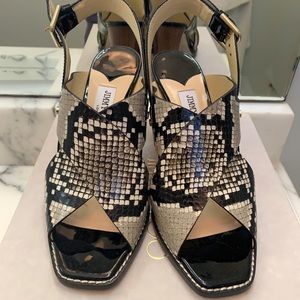 NIB Jimmy Choo Aix 85 Criss Cross Block Heel Sandals Dijon Black